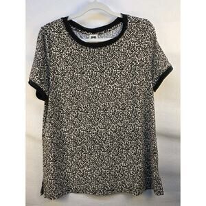 Anne Klein Women's Medium Top Black And White Leopard Print Gold Buttons On Back